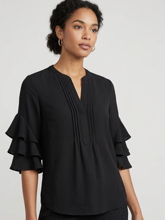 Philosophy Tops - Philosophy Black Ruffle Sleeve Split Neck Blouse – Women’s Medium #192